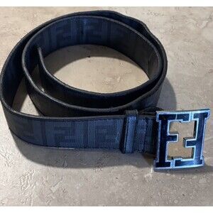 Fendi Black Leather FF Logo Silver Buckle Belt Size 46/115